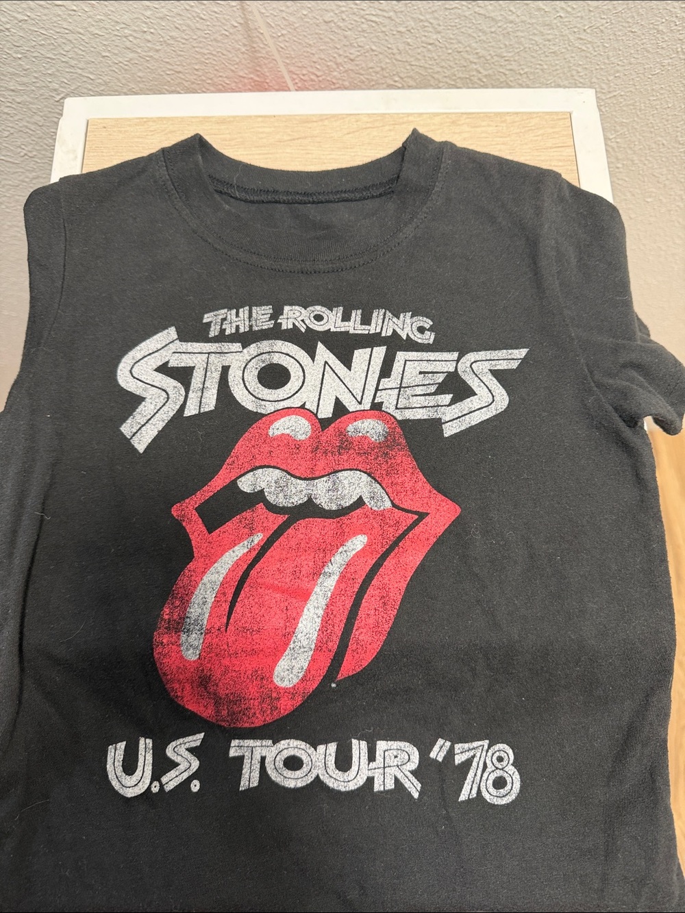 the Rolling Stones Black Kids Tee with Red Tongue Graphic